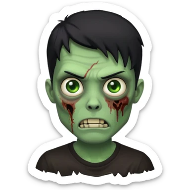 Zombie Emoji AppleIOS Style, lowfade Black Hair, and Black T-shirt, Green Skin, normal expression sticker