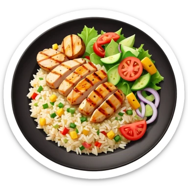 Grilled diced chicken and rice with salad sticker