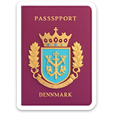 Danish passport, burgundy red with Denmark coat of arms sticker