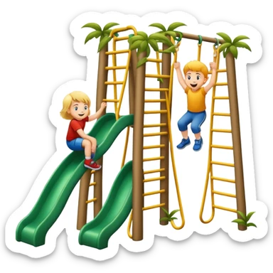 two children climbing a jungle gym, happy and energetic sticker
