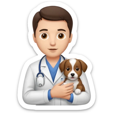 brunette man veterinarian with puppy sticker