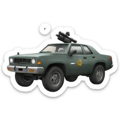 Car with machineguns sticker