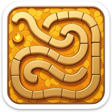 Create a cozy 3D cartoon board game path in warm autumn style. The path consists of 20 golden tiles in a winding S-shaped layout.  sticker