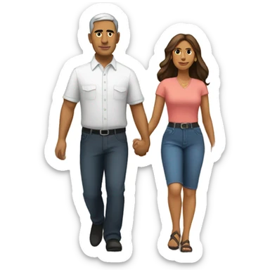 Hispanic man and woman walking in front of a political rally sticker