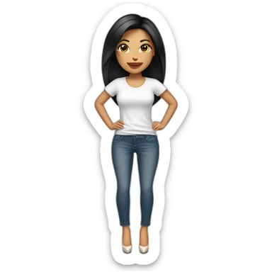 Brazilian Woman with small lips black eyes black straight middle size hair dressing jeans with white Tshirt in high heels sticker