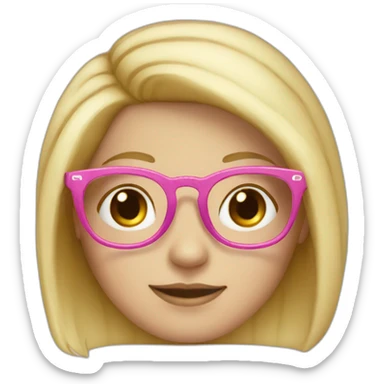 White girl with blond hair and pink glasses sticker