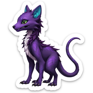Kawaii dark black purplish blackish edgy fantasy ethereal feline-vernid-sergal-monster-fursona animal creature full body with intricate markings  sticker