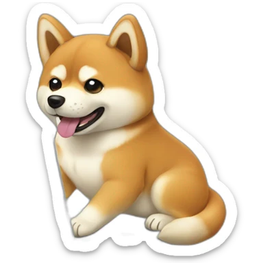 a shiba inu typing on a laptop sticker