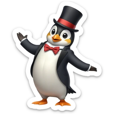 Penguin dancing with a top hat and suit elegant sticker