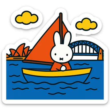 vibrant toon style Miffy in a boat on Sydney Harbour sticker