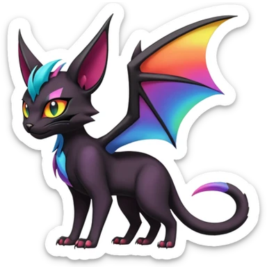 Obsidian-pitch-Black with rainbow-markings edgy Noivern-Noibat-Purloin-Torracat-Lykoi-Caracal-cat-Fakemon-fusion-hybrid-creature sticker