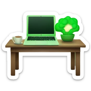 ‏a cozy setup includes a glowing green laptop  sticker