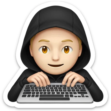 hacker emoji with face partially hidden typing on keyboard sticker