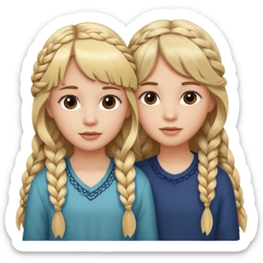 Sister with bangs and long wavy flowing blonde hair and her sister with long brown hair  braided to one side.  Close loving sisters💛 sticker