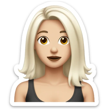 a white girl with shoulder length black hair, brown eyes, small rosy lips sticker