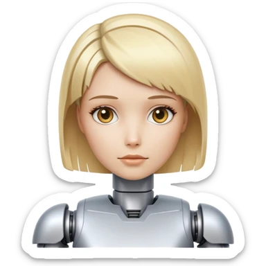 a female with blonde short hair that's a robot, a beccabot sticker