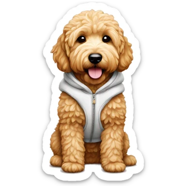Golden doodle mini dog with a supreme hoodie sticker