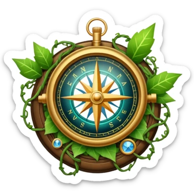 glowing crystal compass covered in vines sticker