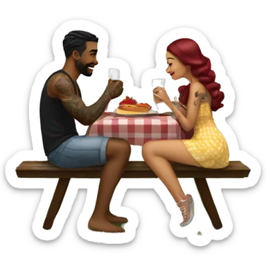 Romantic picnic date for beautiful tattooed couple sticker