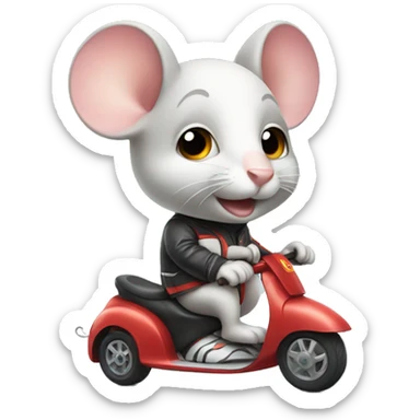 À cute mouse dressed like a racing driver on a scooter sticker