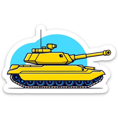 Modern Ukrainian battle tank with blue and yellow markings sticker