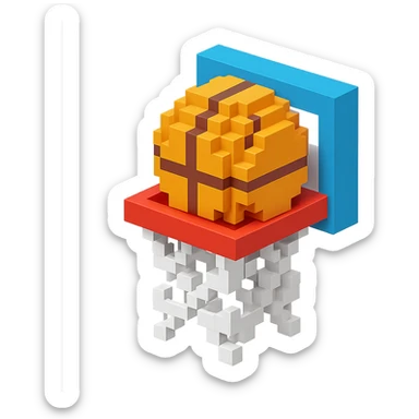Voxel-style basketball in a net, no background, variation 5. sticker