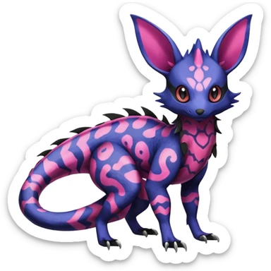 Rare epic aesthetic colorful Salandit-Noibat-Eevee-Genet-species-Fakemon-hybrid-creature, with markings, full body sticker
