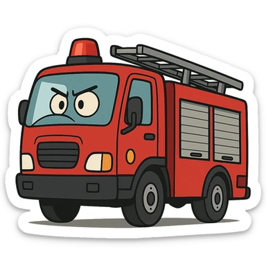 red and black fire truck in flat toon style sticker