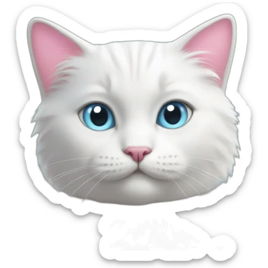 White cat with light blue eyes and pink bows on his head sticker