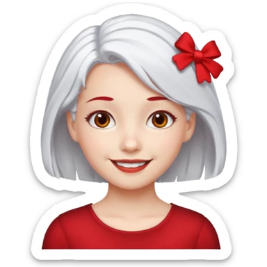  girl with white\ hair and red color hairclip sticker