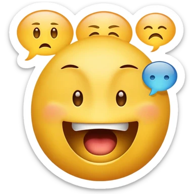 A yellow emoji face with wide open mouth mid-speech, eyes slightly rolling or annoyed, and several small speech bubbles or lines coming out from the mouth, showing nonstop talking. sticker