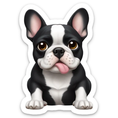 French bulldog, black fur, a little white spot om tur middle of the chest, blow a kiss sticker