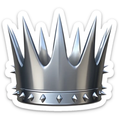 A spiked crown emoji made of silver chrome, sharp yet rounded metallic spikes, glossy reflections, aggressive luxury swag aesthetic, iOS emoji style, centered, clean white background sticker