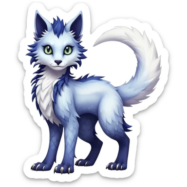 Kawaii dark edgy fantasy ethereal feline-vernid-sergal-fursona animal creature with a tufted tail full body with intricate markings  sticker
