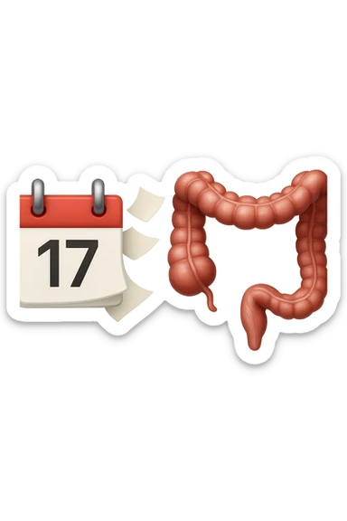 emoji stile iphone di un calendario con fogli che volano insieme a pezzi anatomici di colon umano, iperrealistico 4k, isolato su sfondo bianco sticker