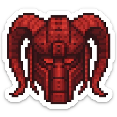 Edit the image to make the helmet red and add a ram in pixel art style. Remove the background. The style should be pixel art with pixelated details and colors. sticker
