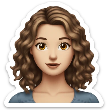 White girl blue eyes with medium length voluminous brown hair with brown highlights balayage  sticker