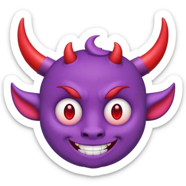 Purple demon emoji with red hearts for eyes, cartoony, circular head with horns, cute basic Google emoji sticker
