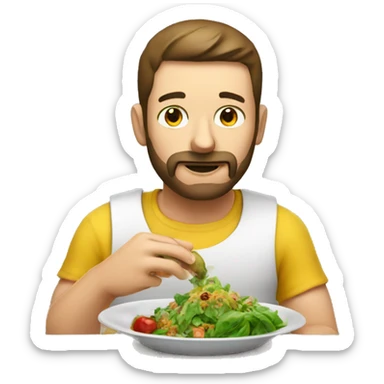 a man programing while eating vegan fo sticker