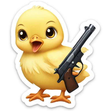 Baby chick holding gun sticker