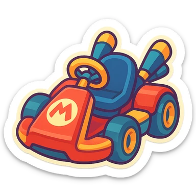 cartoon go-kart with bright colors, playful and energetic, inspired by Mario Kart 8 Deluxe sticker