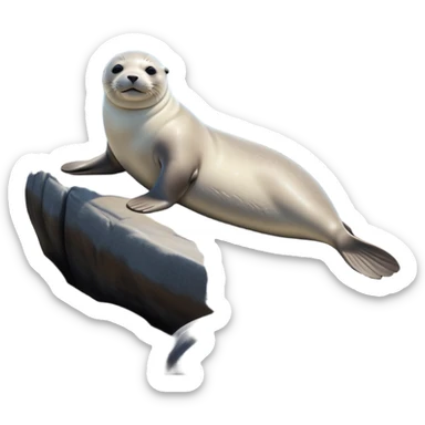 cinematic-seal-realistic-full-body-lounging-emoji,-plump-sleek-body-stretched-out-on-a-rocky-shoreline,-short-smooth-fur-glinting-in-the-sea-breeze,-flippers-tucked-comfortably-beneath-its-body,-large-dark-eyes-filled-with-playful-curiosity,-whiskered-muzzle-lifted-slightly-as-if-smiling,-simplified-yet-realistic-focused-features,-highly-detailed,-glowing-with-a-refreshing-marine-radiance sticker