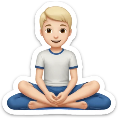 emoji- of a smiley boy sitting on the bed with legs on the floor sticker
