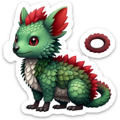 Kawaii Cute Edgy Black Green Red fluffy scaly Trico-animal-creature full body sticker