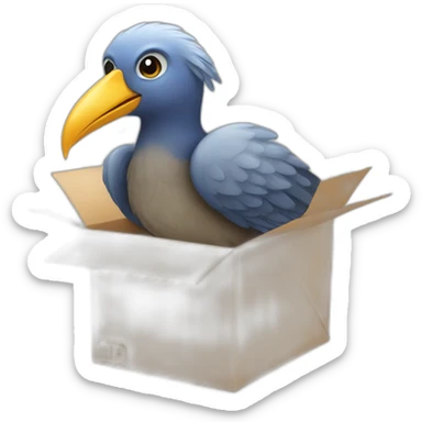 a bird carrying a parcel sticker