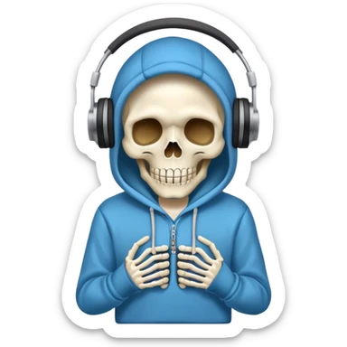 esqueleto escuchando musica con sudadera capucha sticker