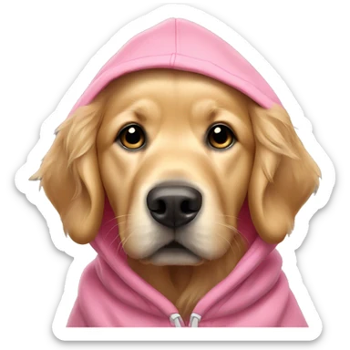 Golden retriever wearing pink hoodie sticker