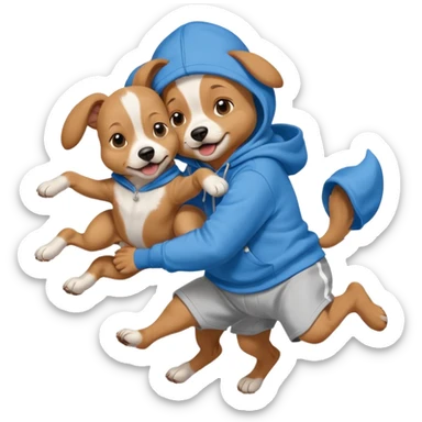 Dong wearing a hoodie while jumping another baby dog sticker