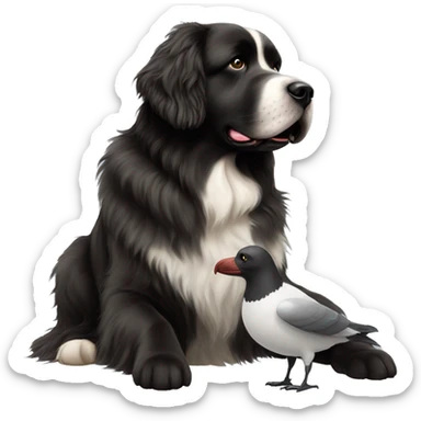 Newfoundland dog with a sea gull sticker