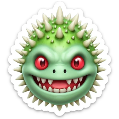 poisonous mushroom monster portrait, head and shoulders only, toxic green glow, scary grin, spiky mushroom head, 3D cartoon, mobile game icon style, clean background, no text, no watermark

 sticker